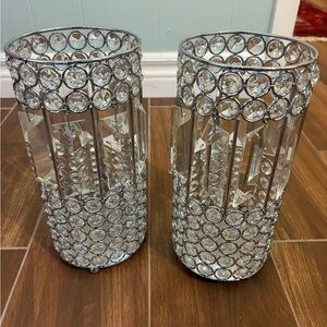 Elegant Crystal-Embellished Silver Vases